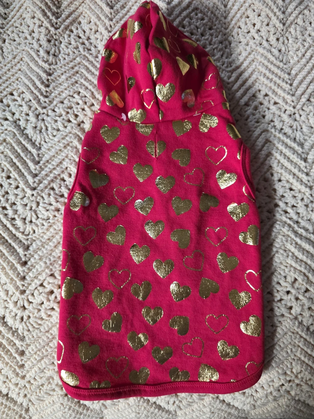 Hooded Sweatshirt - Red with Gold Hearts